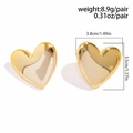 Detailed view of heart-shaped gold earrings with measurements 3.8cm and 8.9g weight - 3D Heart Shape (3124) / Gold