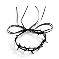 Detailed view of Gothic black thorn choker featuring long silk ribbons on white background - Thorn Choker (1470372)