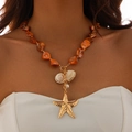 Collana di perline arancioni con stella marina e conchiglie per stile da spiaggia - Collana (6495) / Arancione