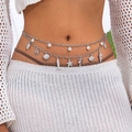 Double-layer silver waist chain with starfish, shell charms and white pearls - Silver (1804)