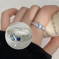 Silver adjustable ring featuring blue and white zircon heart and star details - Adjustable / JZ6677