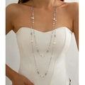 Elegant double-layered pearl long necklace with hollowed silver floral charms and tassels - White Artificial Pearl Hollow Pattern Style(5477) / Silver