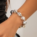 Collar de cuentas metálicas plateadas con esferas irregulares de metal líquido pulido espejo - Pulsera Plateada (2520)