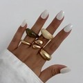 Minimalist gold metal and resin water drop ring set for women in vintage style - Light Gold Style (6457)