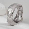 Silver liquid metal cuff bangle with hammer textured finish and spring hinge closure - Silver (2544)