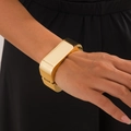 Polished gold wide rectangular geometric bracelet with a minimalist hinged design - Minimalist Square Hinged Bangle (2635) / Gold