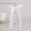 Charme de sac Y2K perlé avec nœud rose et pendentif cœur argenté I Love You - Dentelle Rose (0230)