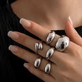 Ensemble de bagues argentées polies aux formes irrégulières et design ouvert fluide - Style Argent (5524)