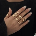 Ensemble de bagues dorées en métal liquide au design organique fluide pour femmes - Style Irrégulier Goutte Liquide / Or clair