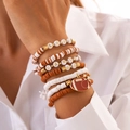 Stackable Heishi bead bracelet set with LOVE GAME GO letters and rugby pendant - Caramel Festival Competition Style(5818)