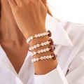 Four-piece football theme stretch bracelet set with clay beads and golden accents - White Multi-Slogan Sports Style(5817)