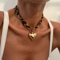 Golden heart pendant necklace with leopard print fabric cord for women fashion - Heart Style (7104)