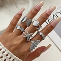 Böhmisches Silber-Ozean-Ring-Set mit Seestern- und Muscheldesigns an der Hand - 03 Silber (6261)