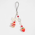 Sweet strawberry cake keychain with white pearl bow and cute beads for bags - Strawberry Cake Lanyard Style (05 Silver k 0278)