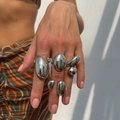 Set silberner Liquid-Metal-Ringe mit polierter Oberfläche und organischem Design - Silber Stil (6113)