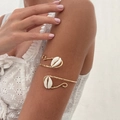 Bohemian gold metal wire wrap arm cuff with natural cowrie shell seashell element - Gold