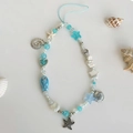 Colgante para móvil con cuentas de tema oceánico estrellas de mar y conchas en azul y blanco - Estilo Oceánico Color Mixto (0072)