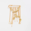 Golden metal safety pin brooch with chain tassels and rivet charms on white background - Gold Metal Fragment Cone Tassel Style (0345)