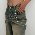 Hip hop style silver-tone waist chain featuring faux pearls and metal lobster clasp - Pearl Metal Chain Style (1789)