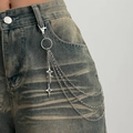 Hip hop style silver metal pant chain with multi-layer links and star pendants - 06 White K 1788
