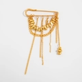 Spilla dorata con frange a catena in metallo, rivetti e ciondoli geometrici - Stile Nappa Tubo di Metallo Industriale Oro (0310)