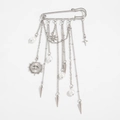 Spilla da balia argento con catene multistrato, ciondolo a occhio e nappe di perle - Stile Punta Occhio del Diavolo Perla Argento (0319)