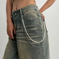 Catena da pantaloni punk con maglie in metallo argentato, perle bianche e ciondolo a croce - Stile Multistrato Perla Croce (1773)