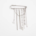 Spilla a balia argento con lunghe catene a frangia e ciondoli a stella - Stile Punk Multicatena Stella Argento (0321)