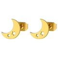 Minimalist gold moon stud earrings with hollow star cutouts for women - Gold