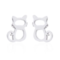 Detail of silver cat silhouette stud earrings with hollow design and polished finish - Silver Style (063s)