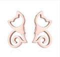 Detailed view of rose gold cat-shaped stud earrings with a minimalist cutout design - Rose Gold