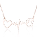 Collana oro rosa con ciondolo a cuore cavo, linea del battito e impronta di zampa - Stile Cuore ECG Zampa / Oro rosa