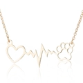 Collana dorata con cuore, linea del battito cardiaco e ciondolo a zampa di cane - Stile Cuore ECG Zampa / Oro