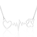 Collana battito cardiaco argento con ciondolo integrato cuore e zampa di animale - Stile Cuore ECG Zampa / Argento