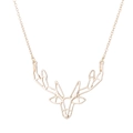 Elegant gold hollow reindeer antler pendant necklace with a fine minimalist cable chain - Gold