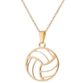Goldene Edelstahlkette mit hohl geschnittenem Volleyball-Anhänger für Sportbegeisterte - Goldene Volleyball Halskette