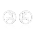 Minimalistische runde Ohrstecker aus Edelstahl in Silber mit hohlem Rentier-Motiv - Runder hohler Hirsch Stil / Stahlfarben