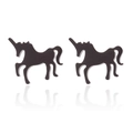 Cute black matte unicorn stud earrings for girls featuring a whimsical jumping silhouette - Unicorn (078 Black)