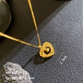 Golden hollow mesh heart necklace with central bead and 40cm adjustable chain - Heart Dreamcatcher
