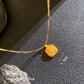 Golden square necklace with radial brushed pattern and adjustable extender chain - Brushed Square
