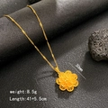 Golden hollow flower pendant necklace with 30mm diameter and adjustable chain link - Large Lotus