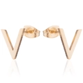 Boucles d'oreilles minimalistes dorées polies en forme de V avec fermoirs papillon - Forme de Lettre V (098) / Or