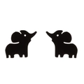 Minimalist black elephant silhouette stud earrings with matte finish on white background - Black