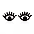 Minimalist black eye shaped stud earrings with eyelashes and pupil on white background - Matte Black