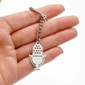 Polished silver stainless steel keychain with a vintage hollow microphone pendant - Microphone Style (058)