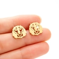 Elegant gold hollow tiger head earrings with detailed linear engravings for women - Tiger / Lion Head (687) / Gold