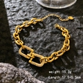 Golden horseshoe buckle chain bracelet with sparkling rectangular links for women - Full Zircon Horseshoe Buckle / Gold - Full Zircon Horseshoe