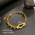 Elegant gold horseshoe buckle bracelet with zircon stones and polished link chain - Gold - Thin Horseshoe