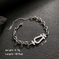 Silver stainless steel chain bracelet with crystal horseshoe pendant and lobster clasp - Silver - Thin Horseshoe