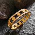 Golden flower hollow bangle with double layer frame and sparkling pave set accents - Gold